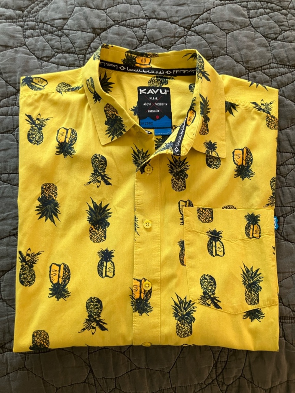 KAVU Yellow Pineapple Print Button-Down Shirt size XXL